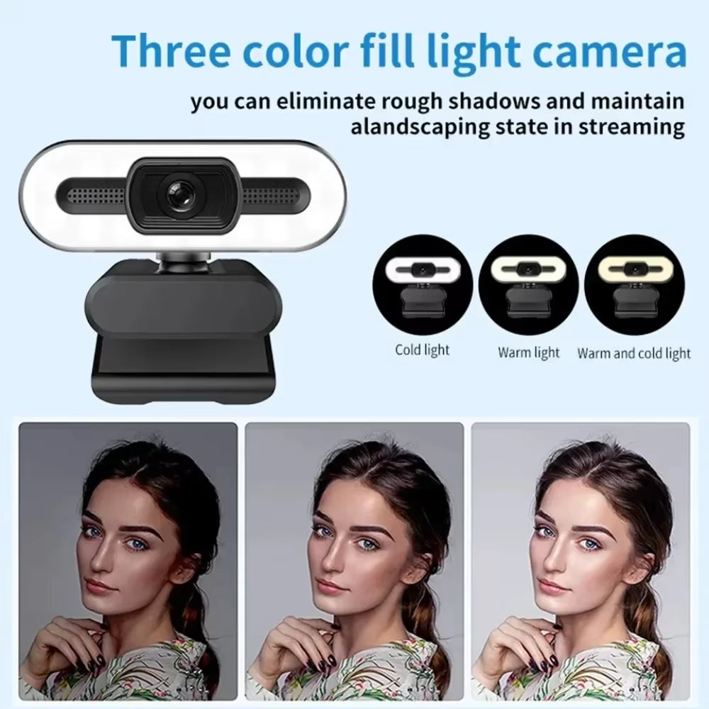 Portable Full HD 1080P 2K 4K Webcam PC Laptop Auto Focus Webcam Live Streaming Flexible with Microphone Live Broadcast Withlight