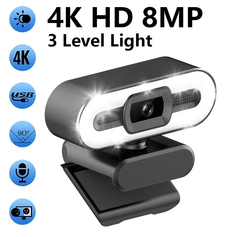 Portable Full HD 1080P 2K 4K Webcam PC Laptop Auto Focus Webcam Live Streaming Flexible with Microphone Live Broadcast Withlight