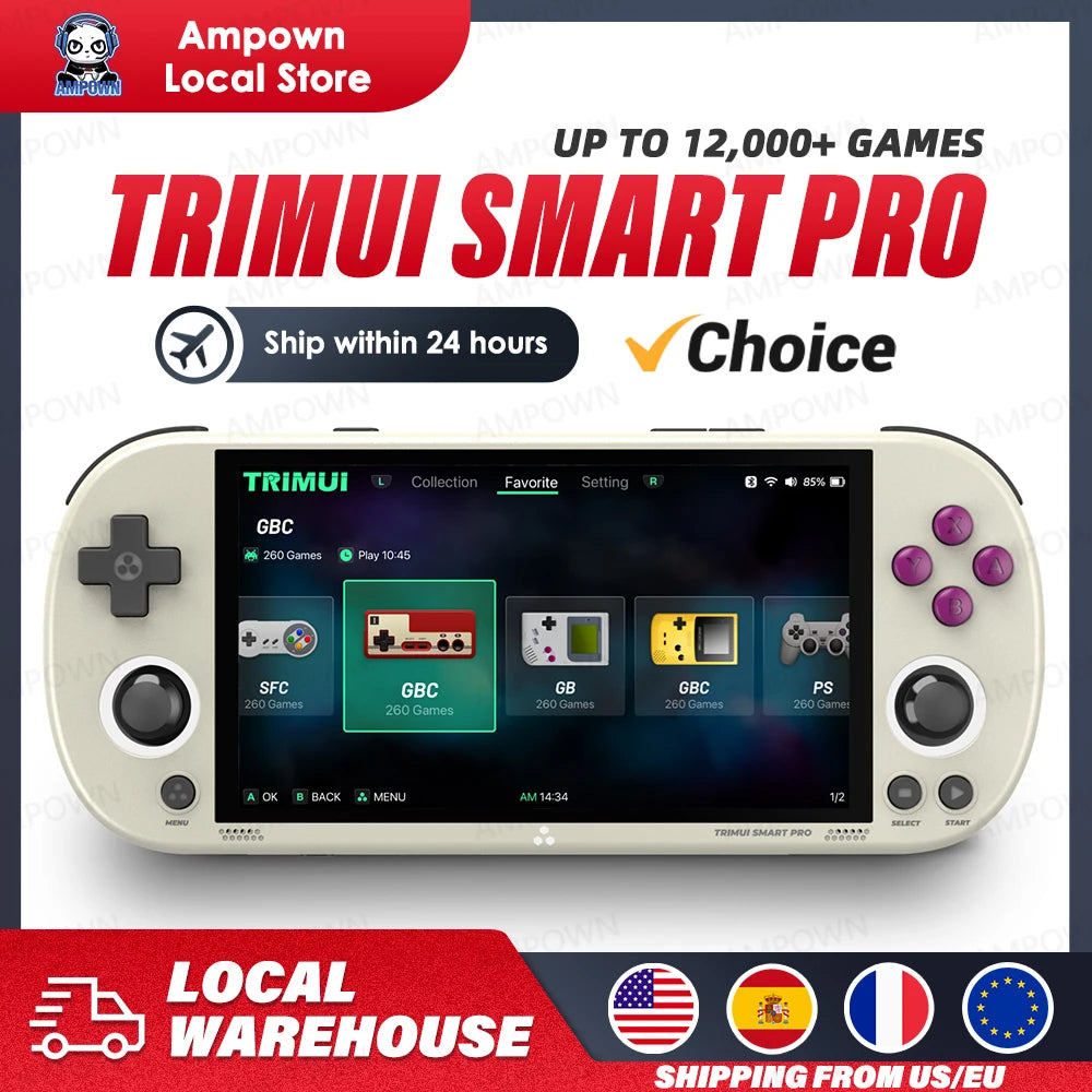 Smart Pro Handheld Game Console 4.96'' IPS Screen Linux System Joystick RGB Lighting  Retro Video Game Console Gift